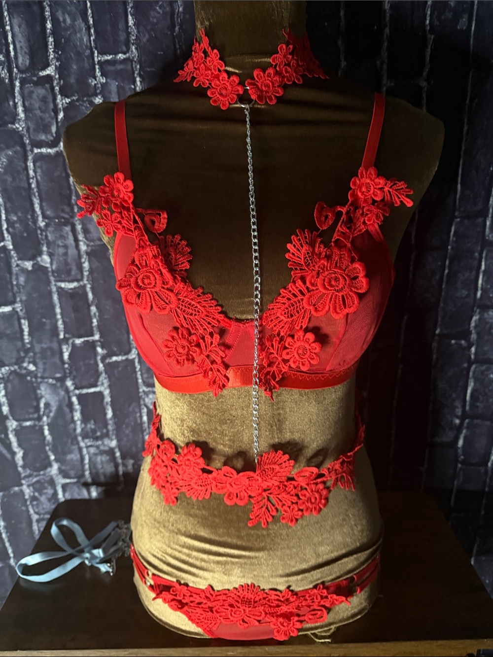 Red Floral Lace Lingerie Set - Women Intimates